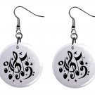 Musical Notes Button Earrings Jewelry 1" Dangle MADE IN USA NEW