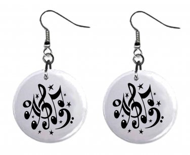 Musical Notes Button Earrings Jewelry 1" Dangle MADE IN USA NEW