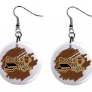 Books and Coffee Button Earrings Jewelry 1" Dangle MADE IN USA NEW