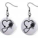 Nurse Doctor Medical Button Earrings Jewelry 1" Dangle MADE IN USA NEW