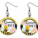 Queen Bee Bumble Bee Button Earrings Jewelry 1" Dangle MADE IN USA NEW