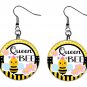 Queen Bee Bumble Bee Button Earrings Jewelry 1" Dangle MADE IN USA NEW