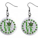 Weed Love 420 Button Earrings Jewelry 1" Dangle MADE IN USA NEW