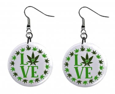 Weed Love 420 Button Earrings Jewelry 1" Dangle MADE IN USA NEW