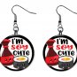 SUSHI "I'm Soy Cute" Button Earrings Novelty Jewelry 1" Dangle MADE IN USA NEW