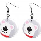Christmas Peeking Polar Bear Button Earrings Jewelry 1" Dangle MADE IN USA NEW