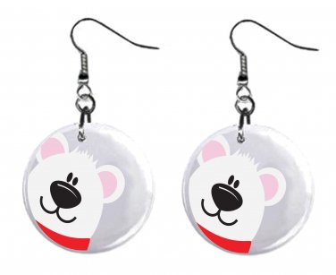 Christmas Peeking Polar Bear Button Earrings Jewelry 1" Dangle MADE IN USA NEW