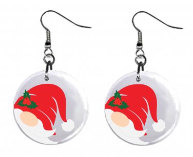 Christmas Peeking Santa Button Earrings Jewelry 1" Dangle MADE IN USA NEW