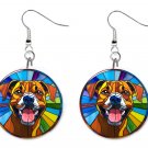 Stained Glass Printed Pit Bull Dog Button Earrings Jewelry 1" Dangle USA