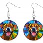 Stained Glass Printed Pit Bull Dog Button Earrings Jewelry 1" Dangle USA