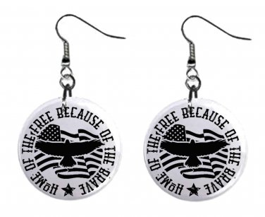 Home of the Free Because Brave Button Earrings Jewelry 1" Dangle MADE IN USA NEW