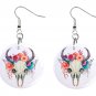 Steer Skull Floral BOHO Button Earrings Jewelry 1" Dangle MADE IN USA NEW