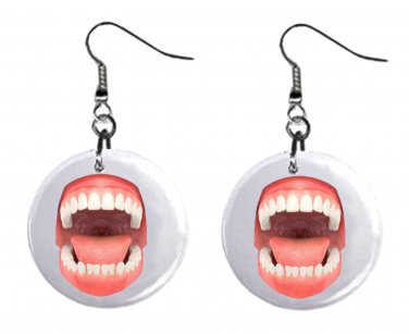 Open Mouth Teeth Dentist Button Earrings Jewelry 1" Dangle MADE IN USA NEW
