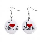 I Love Jesus Button Earrings Jewelry 1" Dangle MADE IN USA NEW
