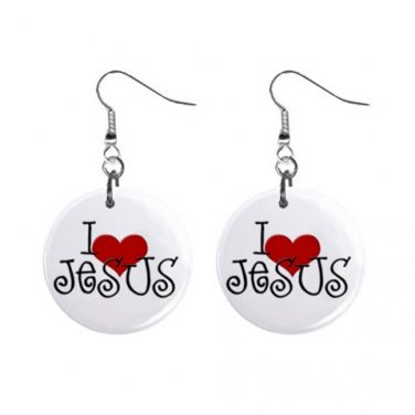 I Love Jesus Button Earrings Jewelry 1" Dangle MADE IN USA NEW