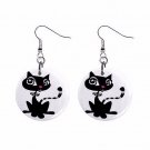 Retro Black Cat Dangle Earrings Jewelry 1 Inch Metal Buttons Handmade NEW