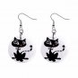 Retro Black Cat Dangle Earrings Jewelry 1 Inch Metal Buttons Handmade NEW