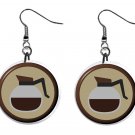 Coffee Pot Diner Waitress Novelty Dangle Button Earrings Jewelry 1 inch