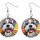 Stained Glass Printed Dog Button Earrings Jewelry 1" Dangle MADE IN USA Stained Glass Printed Dog Button Earrings Jewelry 1" Dangle MADE IN USA