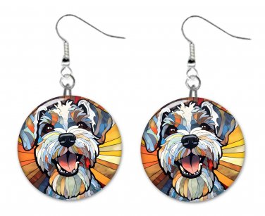 Stained Glass Printed Dog Button Earrings Jewelry 1" Dangle MADE IN USA