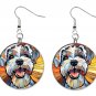 Stained Glass Printed Dog Button Earrings Jewelry 1" Dangle MADE IN USA