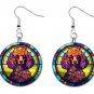 Stained Glass Printed Poodle Dog Button Earrings Jewelry 1" Dangle MADE IN USA