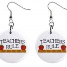 Teacher Rules - Metal Button Style Dangle Earrings Jewelry Teacher Appreciation