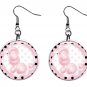 Pink Poodle w Polka Dots Button Earrings Jewelry 1" Dangle MADE IN USA