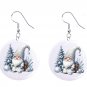 White Christmas Holiday Silver Gnome Button Earrings Jewelry 1" Dangle MADE IN USA NEW