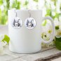 White Christmas Holiday Silver Gnome Button Earrings Jewelry 1" Dangle MADE IN USA NEW