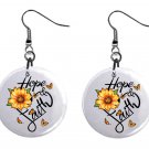Hope Faith and Flower Design, Button Earrings Jewelry 1" Dangle MADE IN USA NEW Hope Faith and Flower Design, Button Earrings Jewelry 1" Dangle MADE IN USA NEW