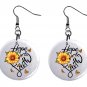 Hope Faith and Flower Design, Button Earrings Jewelry 1" Dangle MADE IN USA NEW