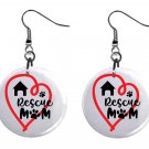 Pet Rescue Mom Design, Button Earrings Jewelry 1" Dangle MADE IN USA NEW