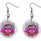 Crazy Book Lady Button Earrings Jewelry 1" Dangle MADE IN USA NEW