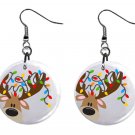 Christmas Peeking Reindeer Button Earrings Jewelry 1" Dangle MADE IN USA NEW