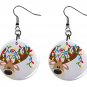 Christmas Peeking Reindeer Button Earrings Jewelry 1" Dangle MADE IN USA NEW