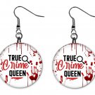 True Crime Queen Bloody Design, Button Earrings Jewelry 1" Dangle MADE IN USA True Crime Queen Bloody Design, Button Earrings Jewelry 1" Dangle MADE IN USA