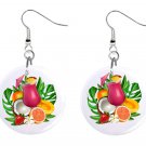 Mai Tai Tropical Cocktail Button Earrings Jewelry 1" Dangle MADE IN USA NEW