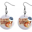 Funny Pumpkin Spice Design, Button Earrings Jewelry 1" Dangle MADE IN USA NEW Funny Pumpkin Spice Design, Button Earrings Jewelry 1" Dangle MADE IN USA NEW