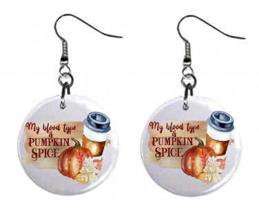 Funny Pumpkin Spice Design, Button Earrings Jewelry 1" Dangle MADE IN USA NEW
