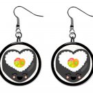 SUSHI Heart Roll Button Earrings Novelty Jewelry 1" Dangle MADE IN USA NEW