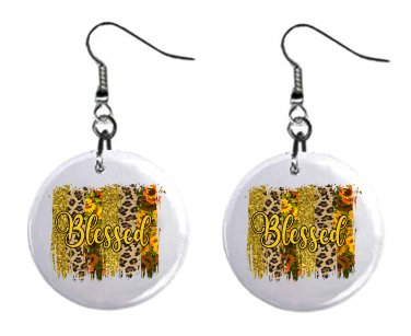 Blessed Design, Button Earrings Jewelry 1" Dangle MADE IN USA NEW