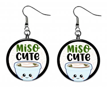 SUSHI "Miso Cute" Button Earrings Novelty Jewelry 1" Dangle MADE IN USA NEW