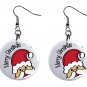 Merry Christmas Peeking Santa, Button Earrings Jewelry 1" Dangle MADE IN USA NEW