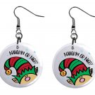 Naughty or Nice Peeking Elf, Button Earrings Jewelry 1" Dangle MADE IN USA NEW
