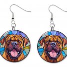 Stained Glass Printed Boxer Dog Button Earrings Jewelry 1" Dangle MADE IN USA
