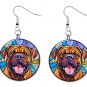Stained Glass Printed Boxer Dog Button Earrings Jewelry 1" Dangle MADE IN USA