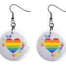 Pride Gay LGBTQ Rainbow Heart Button Earrings Jewelry 1" Dangle MADE IN USA NEW