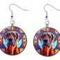 Stained Glass Printed Great Dane Dog Button Earrings Jewelry 1" Dangle USA