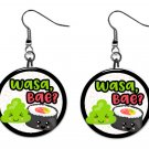 SUSHI "WASA Bae" Button Earrings Novelty Jewelry 1" Dangle Novelty MADE IN USA